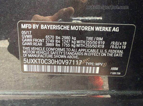 5UXKT0C30H0V97117 2017 BMW X5 Серый Вид задних сидений