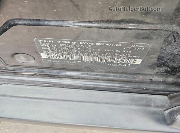 JA4AD3A32KZ043136 2019 MITSUBISHI OUTLANDER Черный Вид наклейки с VIN-кодом