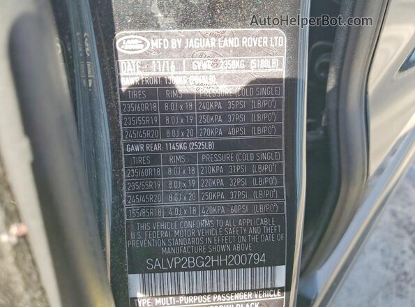 SALVP2BG2HH200794 2017 LAND ROVER RANGE ROVER Черный Панорамный вид салона 360°