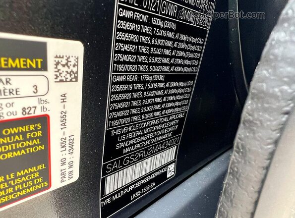 SALGS2RU2MA434021 2021 LAND ROVER RANGE Gray Widok wnętrza z tyłu