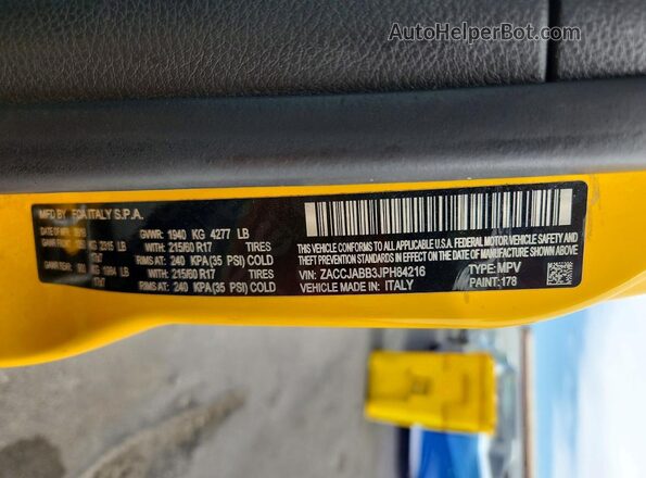 ZACCJABB3JPH84216 2018 JEEP RENEGADE Желтый Панорамный вид салона 360°