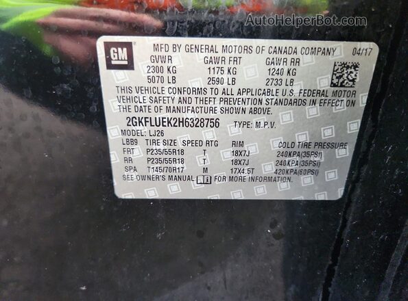 2GKFLUEK2H6328756 2017 GMC TERRAIN Черный Панорамный вид салона 360°
