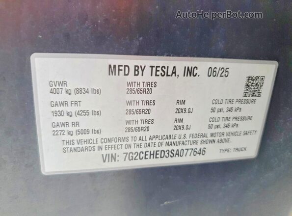 7G2CEHED3SA077646 2025 TESLA CYBERTRUCK Silver 