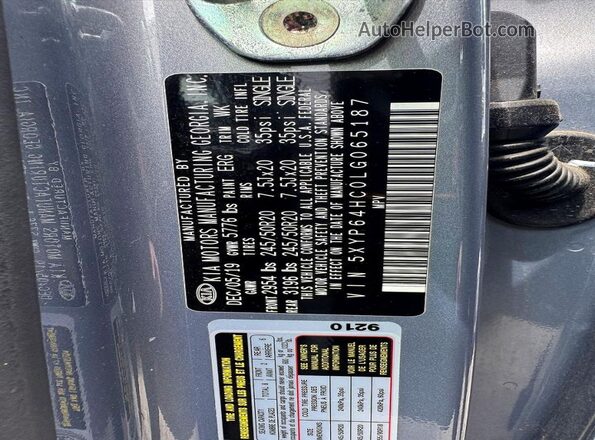 5XYP64HC0LG065187 2020 KIA TELLURIDE Charcoal Սալոնի հետևի տեսք