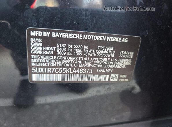 5UXTR7C55KLA48373 2019 BMW X3 Черный Вид задней части салона