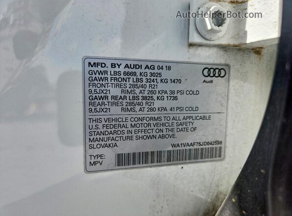 WA1VAAF75JD042598 2018 AUDI Q7 White Vista interior de 360 grados