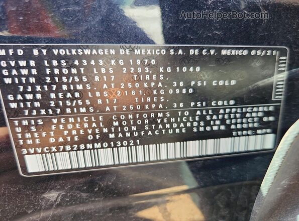 3VVCX7B28NM013021 2022 VOLKSWAGEN TAOS Черный Панорамный вид салона 360°