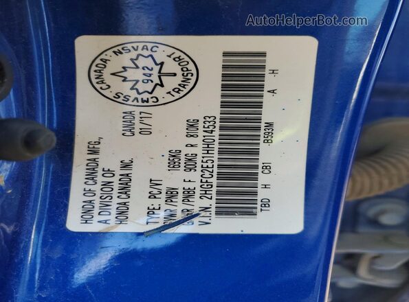 2HGFC2E51HH014533 2017 HONDA CIVIC Blue Widok komory silnika