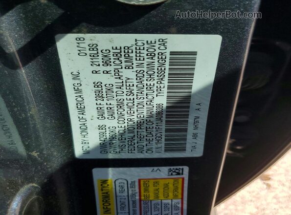 1HGCV1F11JA086386 2018 HONDA ACCORD Серый Вид наклейки с VIN-кодом