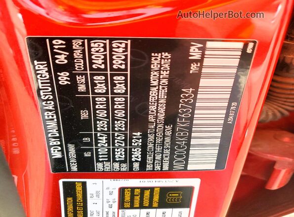 WDC0G4KB7KF637334 2019 MERCEDES-BENZ GLC-CLASS Red 360 interior view