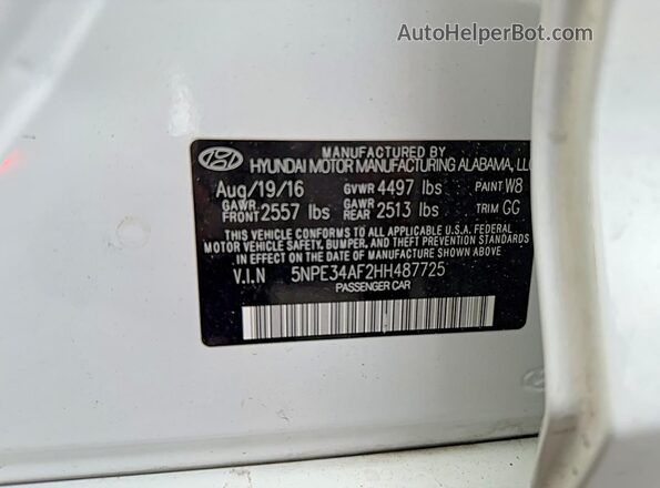 5NPE34AF2HH487725 2017 HYUNDAI SONATA Белый Вид задней части салона