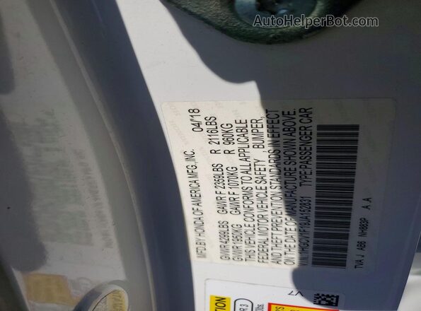 1HGCV1F19JA152831 2018 HONDA ACCORD White Вид наклейки з VIN-кодом