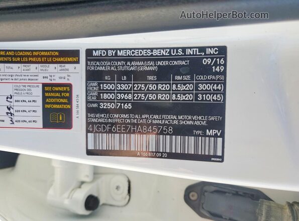 4JGDF6EE7HA845758 2017 MERCEDES-BENZ GLS White Панорамний вид салону 360°