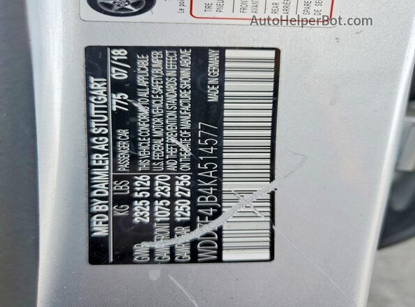 WDDZF4JB4KA514577 2019 MERCEDES-BENZ E Silver Widok naklejki z numerem VIN