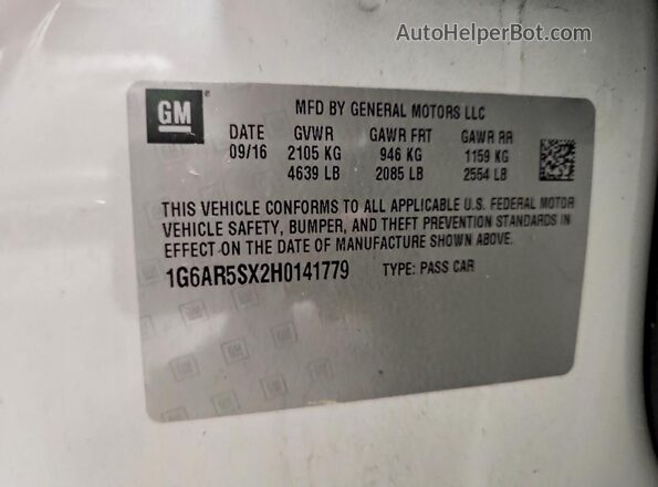 1G6AR5SX2H0141779 2017 CADILLAC CTS Белый Вид наклейки с VIN-кодом