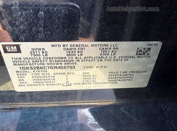 1GKS2BKC7GR450793 2016 GMC YUKON Black Vista interior trasera