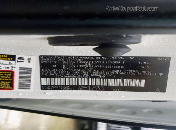 5TDKDRBH5RS547361 2024 TOYOTA HIGHLANDER White Vista de la etiqueta del VIN