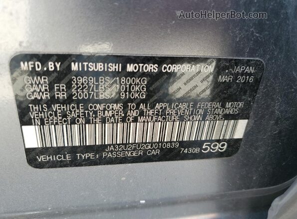 JA32U2FU2GU010839 2016 MITSUBISHI LANCER Silver Widok komory silnika