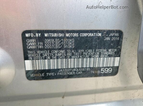 JA32U2FU4GU008185 2016 MITSUBISHI LANCER Серебряный Вид наклейки с VIN-кодом