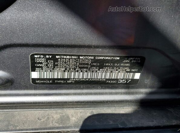 JA4AP3AU4JU005306 2018 MITSUBISHI OUTLANDER Серебряный Вид подкапотного пространства
