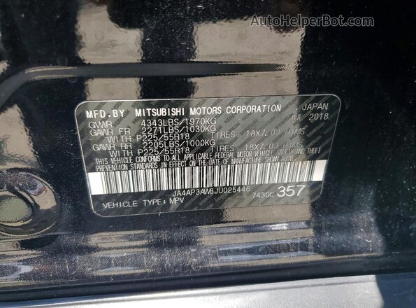 JA4AP3AW8JU025446 2018 MITSUBISHI OUTLANDER Black VIN sticker view