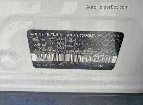 JA4AP4AU2LU001781 2020 MITSUBISHI OUTLANDER Белый Панорамный вид салона 360°