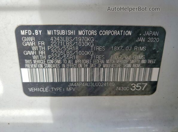 JA4AP4AU3LU024180 2020 MITSUBISHI OUTLANDER Белый Вид наклейки с VIN-кодом