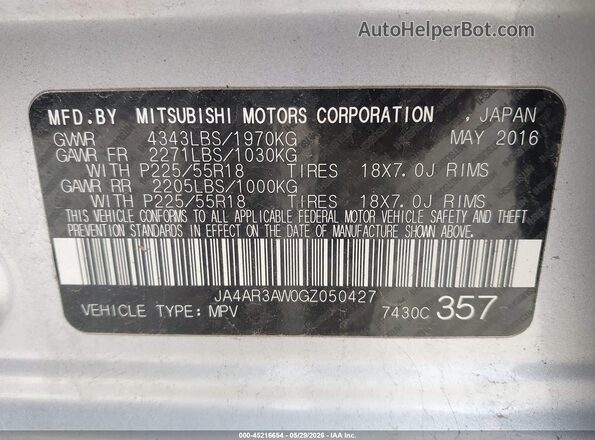 JA4AR3AW0GZ050427 2016 MITSUBISHI OUTLANDER SPORT Silver Widok komory silnika