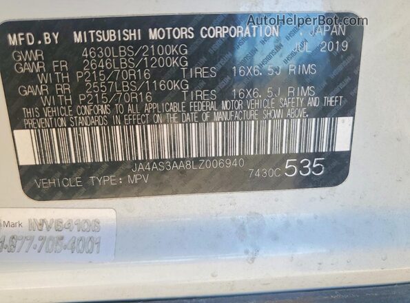 JA4AS3AA8LZ006940 2020 MITSUBISHI ECLIPSE Белый Вид подкапотного пространства
