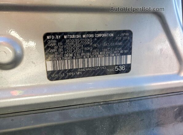JA4AT4AA2JZ047743 2018 MITSUBISHI ECLIPSE Серебряный Вид наклейки с VIN-кодом