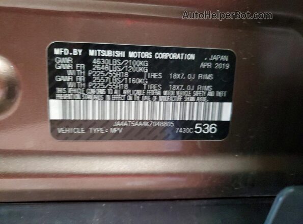 JA4AT5AA4KZ048805 2019 MITSUBISHI ECLIPSE Brown Widok naklejki z numerem VIN