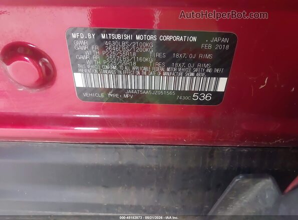 JA4AT5AA5JZ051565 2018 MITSUBISHI ECLIPSE CROSS Красный Вид подкапотного пространства