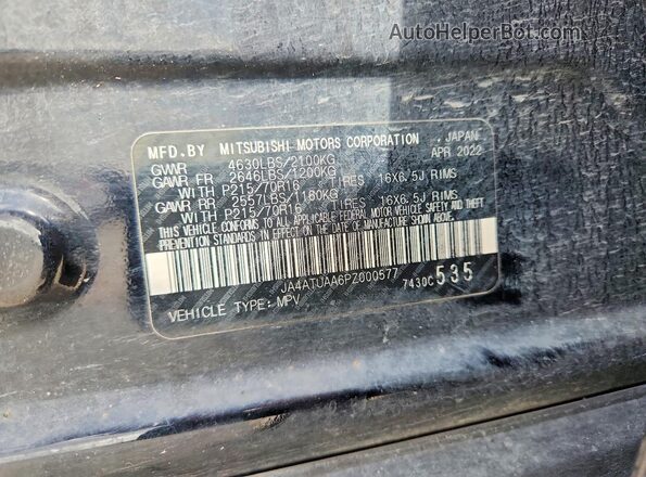 JA4ATUAA6PZ000577 2023 MITSUBISHI ECLIPSE Black Widok naklejki z numerem VIN