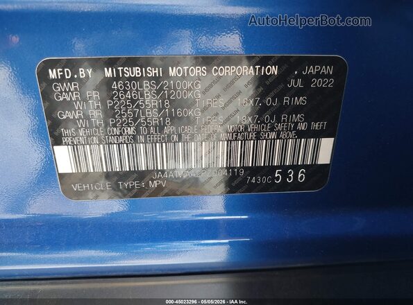 JA4ATWAA2PZ004119 2023 MITSUBISHI ECLIPSE CROSS Синий Вид подкапотного пространства