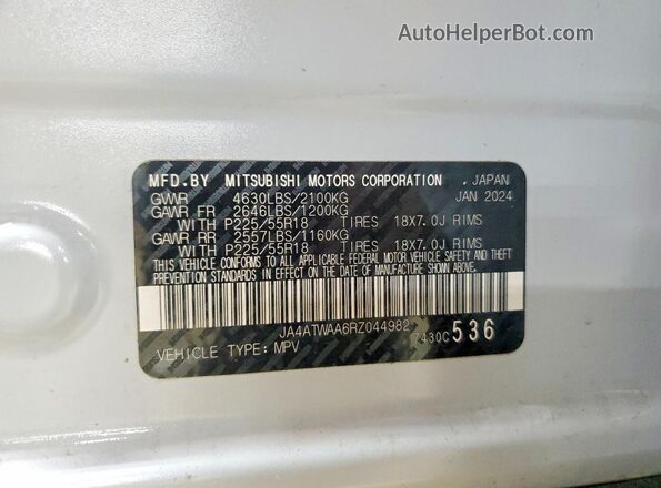JA4ATWAA6RZ044982 2024 MITSUBISHI ECLIPSE Белый Вид наклейки с VIN-кодом