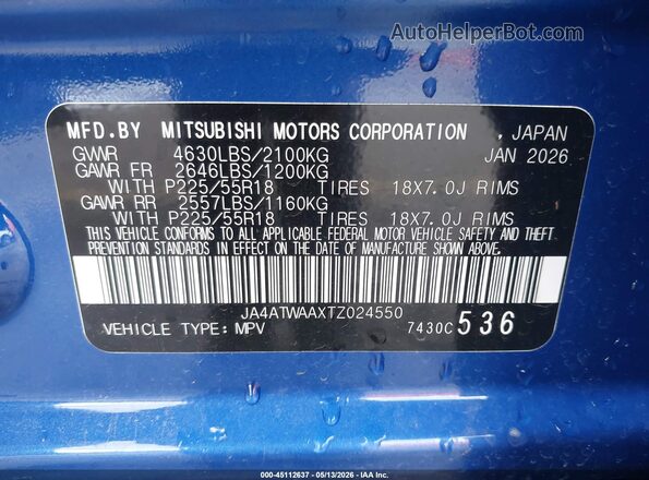 JA4ATWAAXTZ024550 2026 MITSUBISHI ECLIPSE CROSS Blue Widok komory silnika
