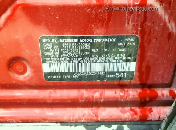 JA4AZ3A32KZ044482 2019 MITSUBISHI OUTLANDER Красный Панорамный вид салона 360°