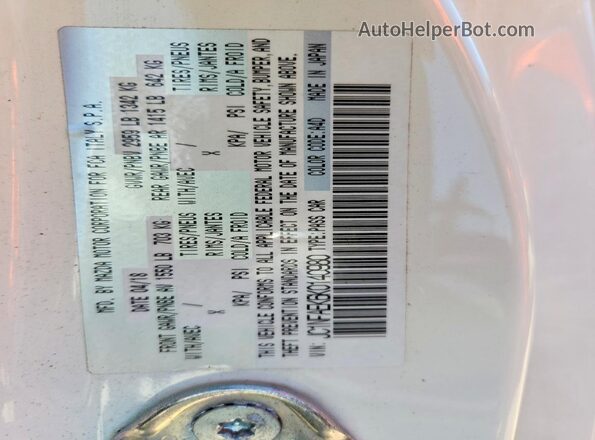JC1NFAEK6K0140980 2019 FIAT 124 White Widok naklejki z numerem VIN