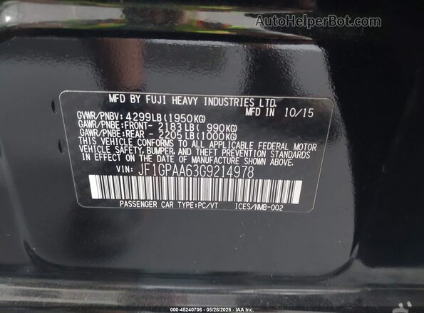 JF1GPAA63G9214978 2016 SUBARU IMPREZA Черный Вид подкапотного пространства