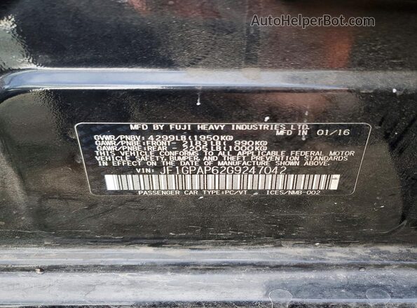 JF1GPAP62G9247042 2016 SUBARU IMPREZA Черный Вид подкапотного пространства