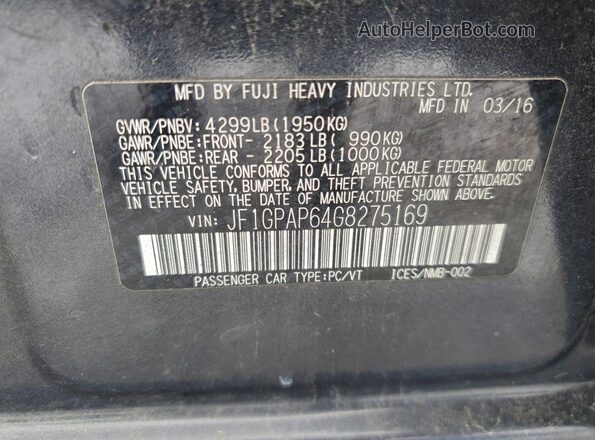 JF1GPAP64G8275169 2016 SUBARU IMPREZA Синий Вид подкапотного пространства