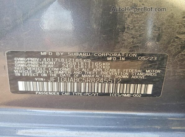 JF1GUABC5R8245512 2024 SUBARU IMPREZA Charcoal Widok komory silnika