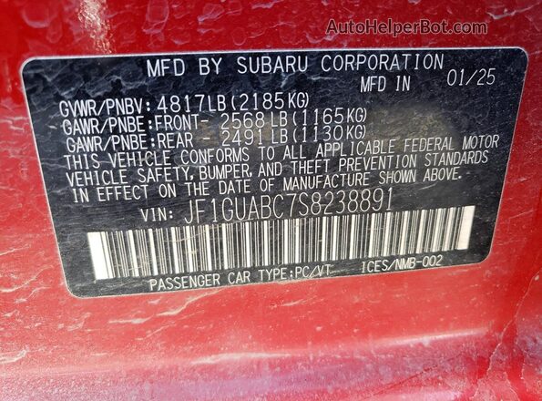 JF1GUABC7S8238891 2025 SUBARU IMPREZA Красный Вид подкапотного пространства