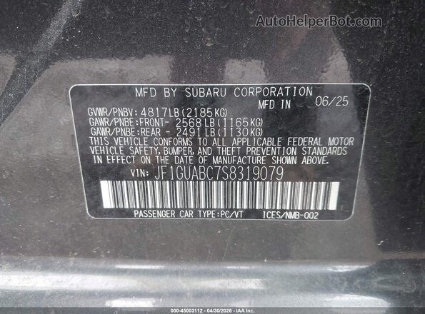 JF1GUABC7S8319079 2025 SUBARU IMPREZA Gray Widok komory silnika