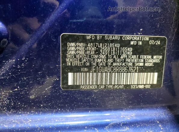 JF1GUABC8R8867621 2024 SUBARU IMPREZA Синий Вид наклейки с VIN-кодом