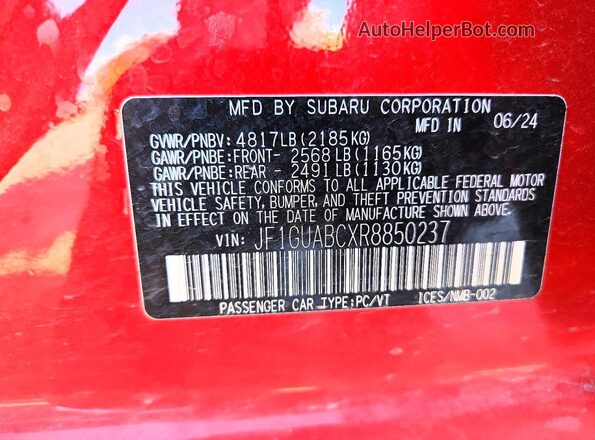 JF1GUABCXR8850237 2024 SUBARU IMPREZA Red Widok komory silnika
