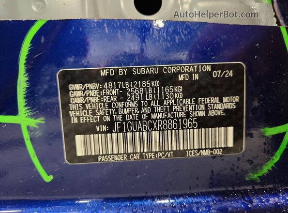 JF1GUABCXR8861965 2024 SUBARU IMPREZA Синий Панорамный вид салона 360°