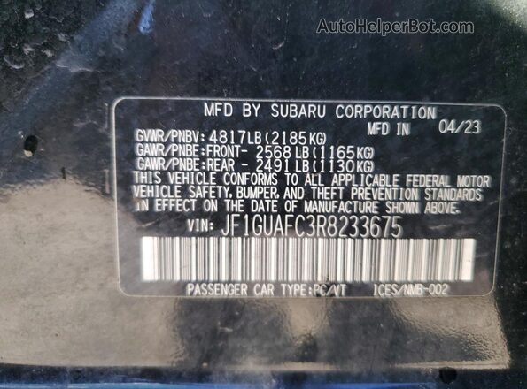 JF1GUAFC3R8233675 2024 SUBARU IMPREZA Черный Вид наклейки с VIN-кодом