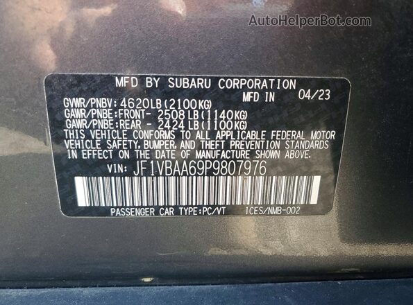 JF1VBAA69P9807976 2023 SUBARU WRX Gray Вид підкапотного простору