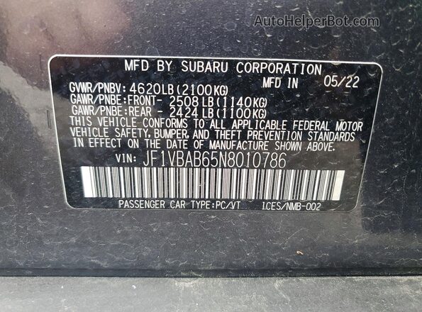 JF1VBAB65N8010786 2022 SUBARU WRX Серый Вид подкапотного пространства